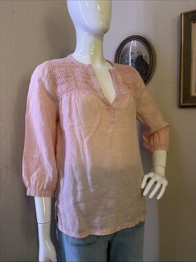 Joie Light Pink Smocked Yoke Peasant Top